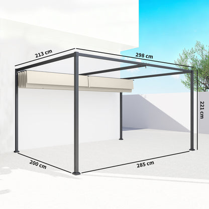 3x2m Metal Pergola with Retractable Roof, Garden Gazebo Canopy Shelter for Outdoor, Patio, Cream White