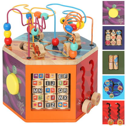 Wooden Activity Cube, Baby Toys with Bead Maze, Pattern Sorter for Toddlers Boys and Girls 18+ Months
