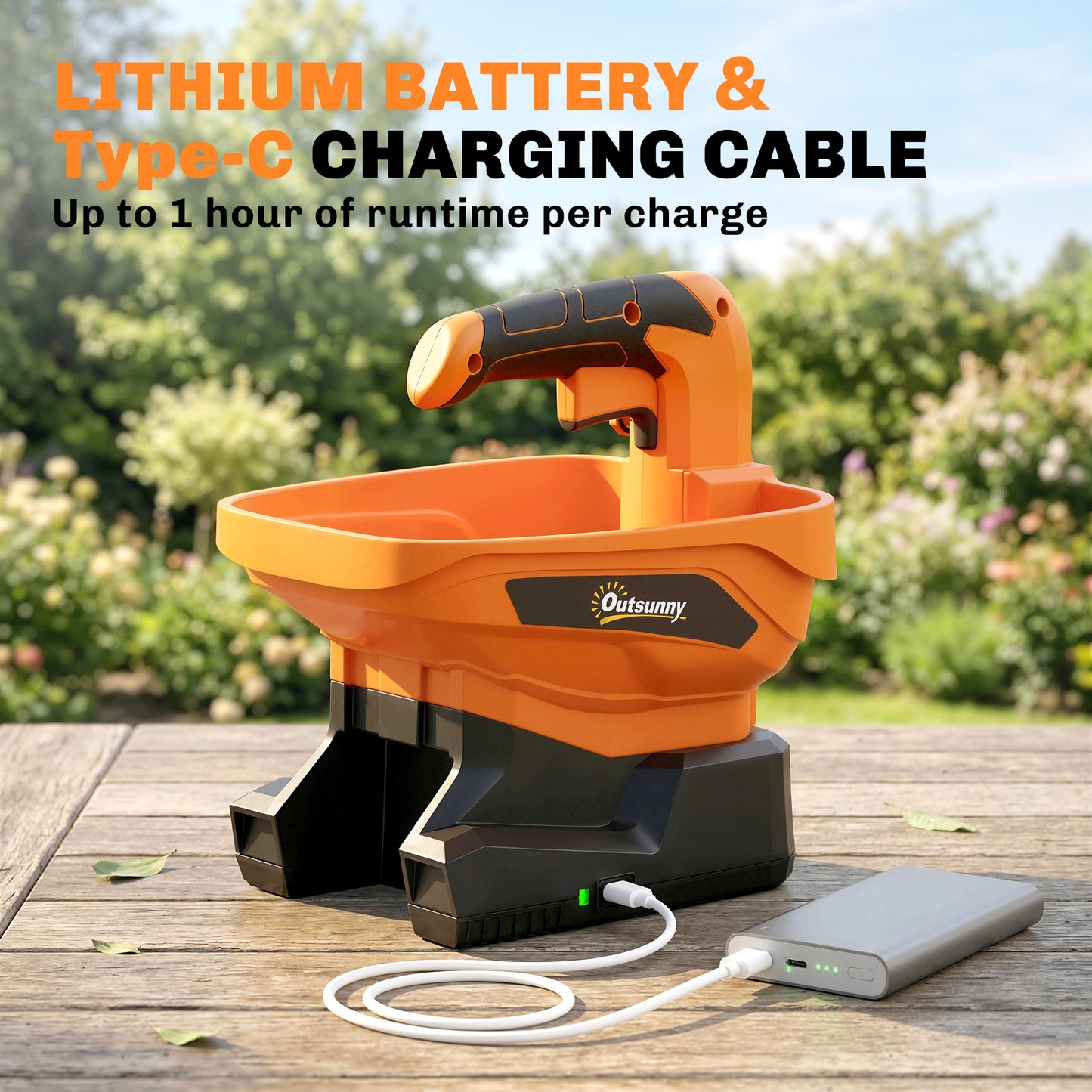 Cordless Spreader, 3.3L Handheld Seed Spreader with Adjustable Scatter Width, Adjustable Flow, USB Charging Cable