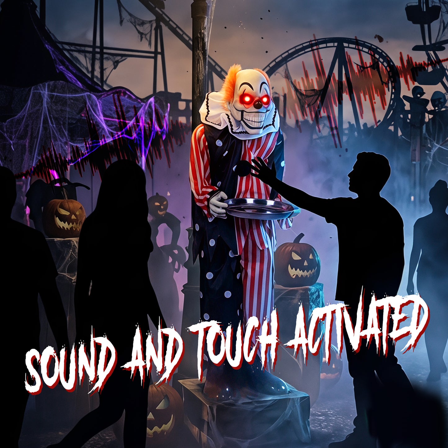 Animated Clown Halloween Decoration, Scary Halloween Animatronics Decor with Sound Touch Activated