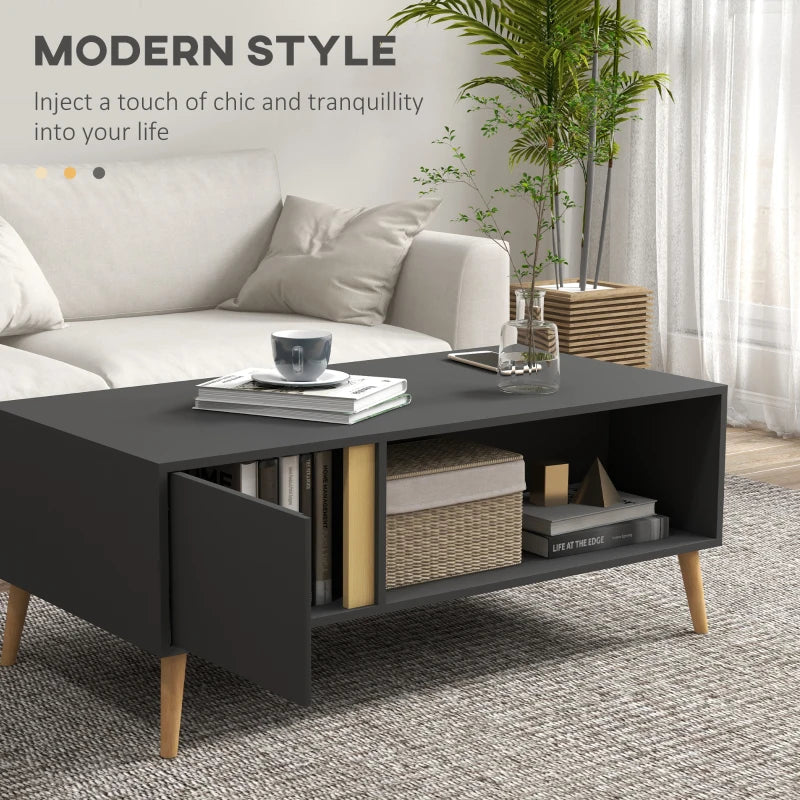 Modern Style Coffee Table with Open Storage Compartment & Cupboard