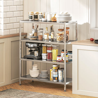 4-Tier Bakers Rack with Storage, Stainless Steel Microwave Stand with Adjustable Shelves for Small Spaces
