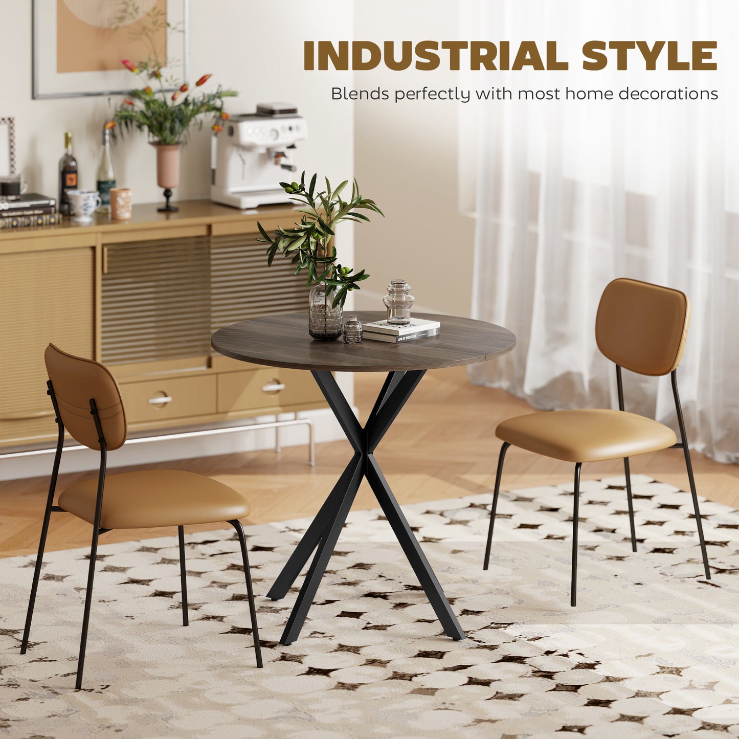 80cm Industrial Round Dining Table - Brown
