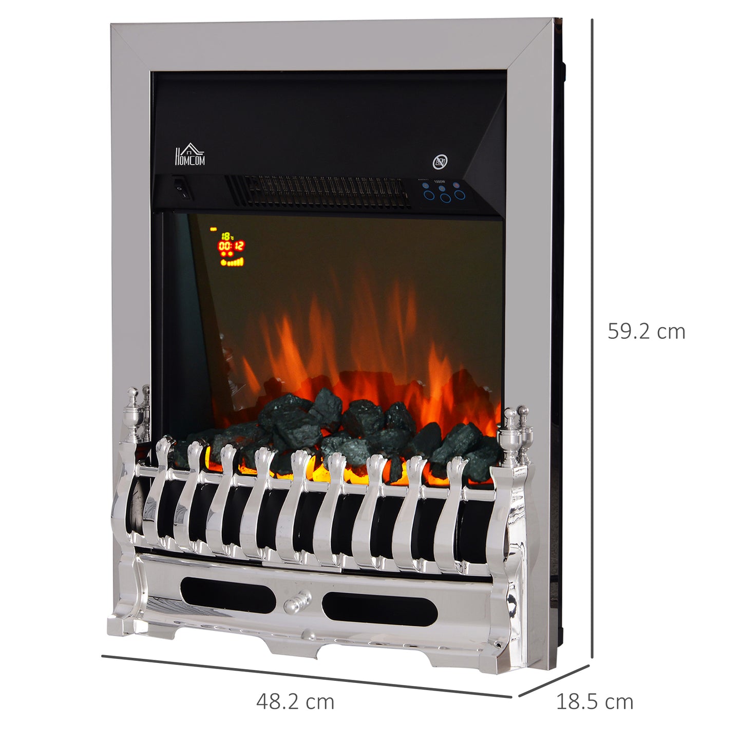 Contemporary Electric Fireplace Coal Burning Flame Effect Inset Fire Place Space Heater Glass View LED Lighting with Remote C
