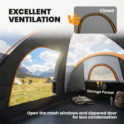 5 Man Camping Tent, Large Tunnel Tent, Water Resistant Hiking Shelter with Groundsheet and Carry Bag, Black