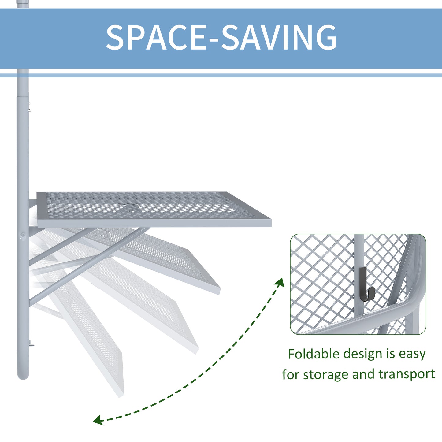 Balcony Hanging Table, Metal Wall Mount Desk, Adjustable Folding Balcony Deck Table for Patio and Garden, Grey