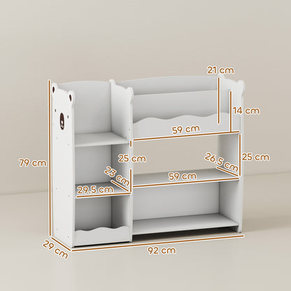 Kids Toy Storage Unit, Bear Design Kids Bookshelf and Toy Organiser, for Bedroom, Nursery, Playroom, White