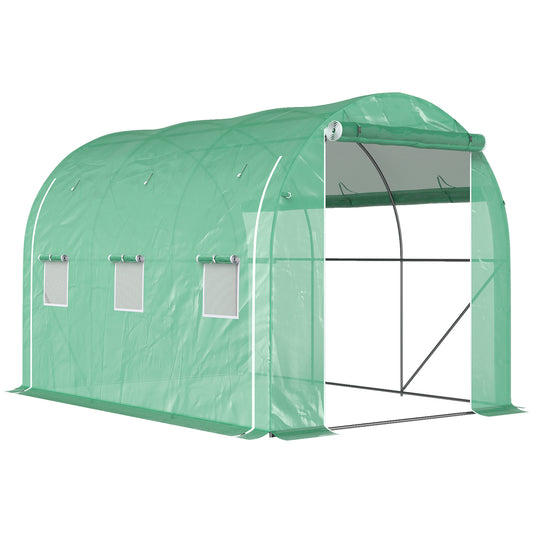 296 x 196cm Steel Frame Polytunnel Greenhouse - Green