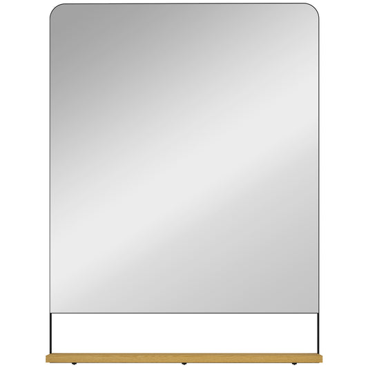 Wall Mirror with Wood Shelf - Black