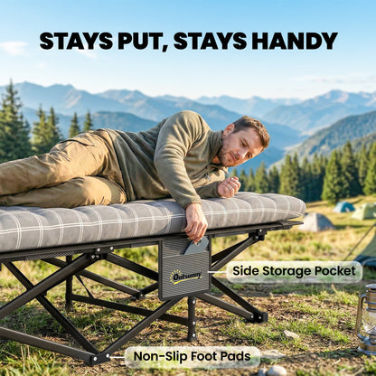 Camping Cot with Soft Pad, 80cm Extra Wide Folding Cots with Side Pocket and Carry Bag, Grey