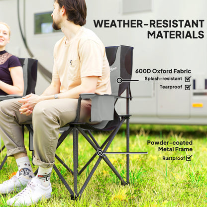 Set of 2 Folding Camping Chairs, Padded Camping Chairs with Adjustable Armrests