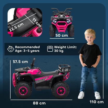12V Kids Electric Ride on ATV, Battery-Powered Quad Bike w/ Spring Suspension, Forward Backward, Storage Basket, Pink