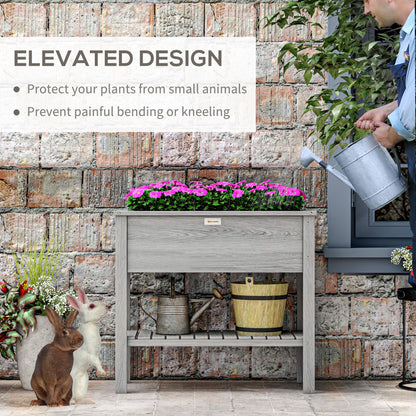 Wooden Raised Garden Bed, Elevated Planter Box with Storage Shelf and Drainage Holes, Raised Planter with Legs, Grey