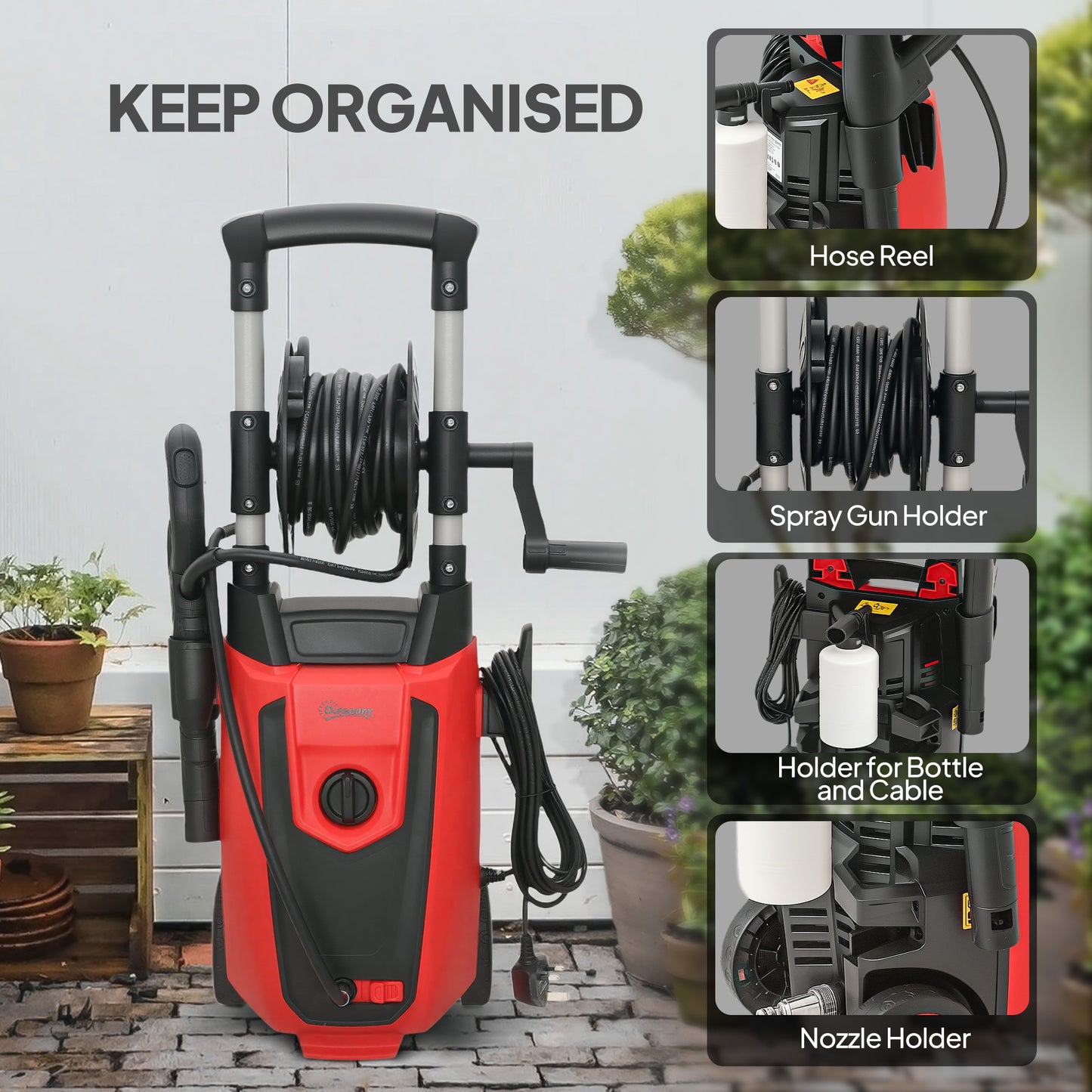 150-Bar Pressure Washer, with Accessories - Red/Black