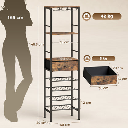 Industrial Wine Bar Cabinet Freestanding Liquor Cabinet 16-Bottle Wine Rack Glass Holder Rustic Brown