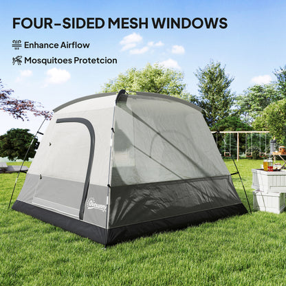 3-4 Person Camping Tent, Easy Set Up 3-4 Man Tent w/ Sewn-in Groundsheet, Waterproof Dome Tent w/ Mesh Windows, Grey