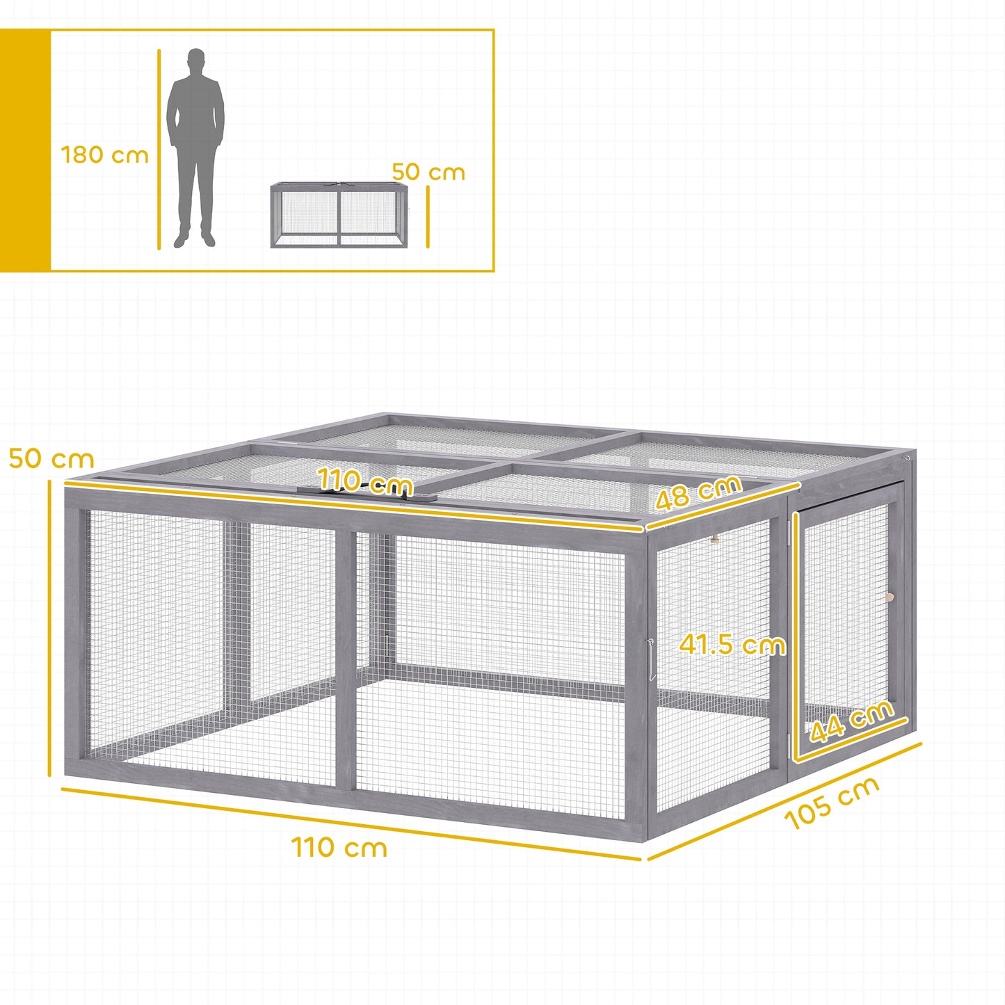Rabbit Hutch Outdoor, Foldable Guinea Pig House with Openable Top, for 3 Bunnies, Ducks, Chickens, 110 x 105 x 50 cm