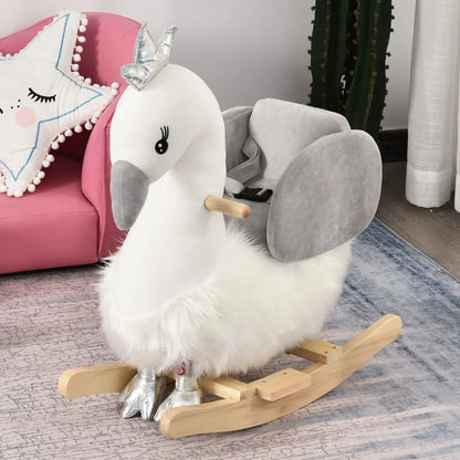 Swan Style Ride on Rocking Horse with Wooden Base and Safety Belt