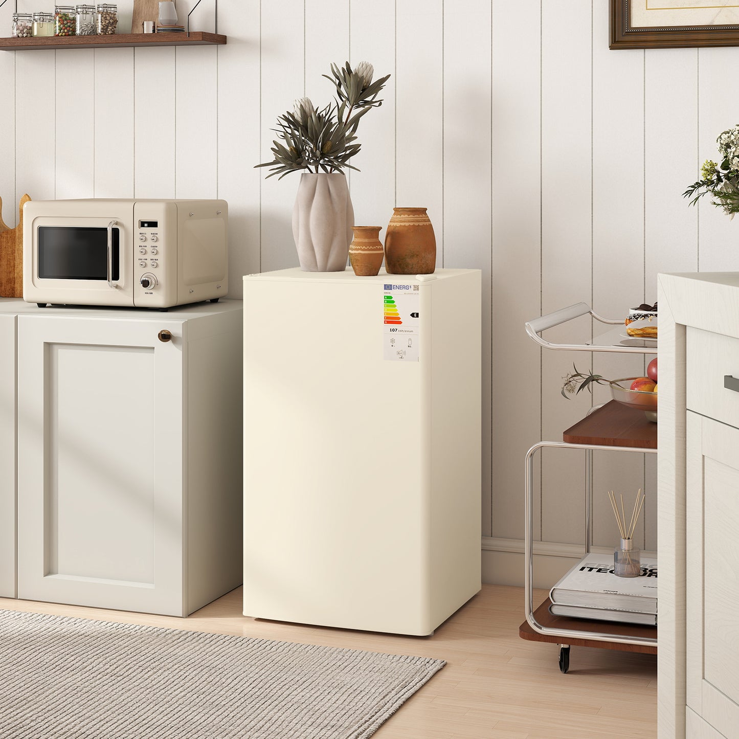 Under Counter Fridge, 91L Small Fridge with Chiller Box, Removable Shelf, Reversible Door, Adjustable Legs