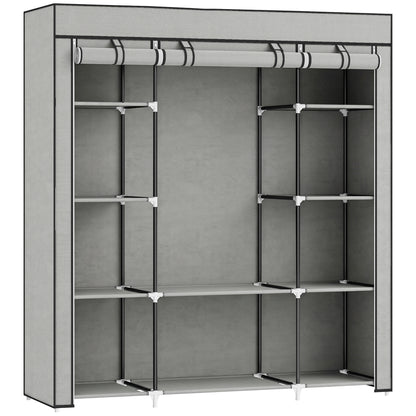 Clothes Storage Organiser with Hanging Rail, Shelves, Portable Wardrobe, Foldable Fabric Wardrobe, Light Grey