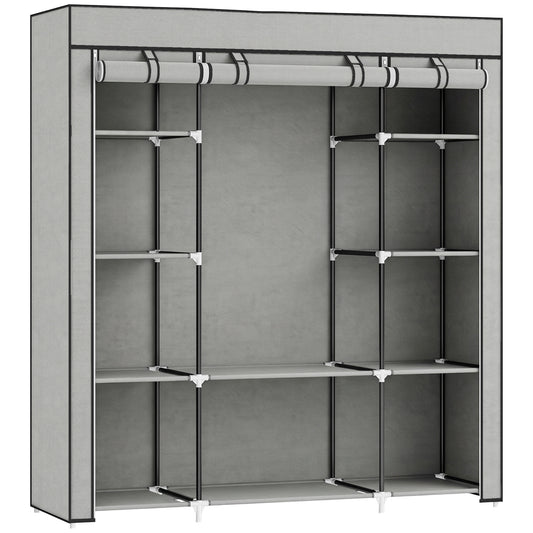 Clothes Storage Organiser with Hanging Rail, Shelves, Portable Wardrobe, Foldable Fabric Wardrobe, Light Grey