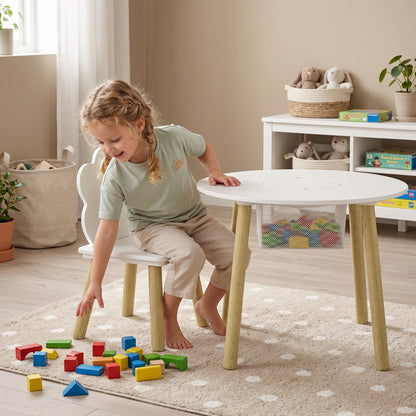 Kids Table and Chairs Set with Storage Bag Toddler Table and Chairs Set 3 Piece for Playroom White