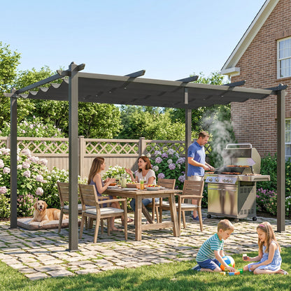 3 x 4m Aluminium Pergola, with Retractable Roof - Dark Grey