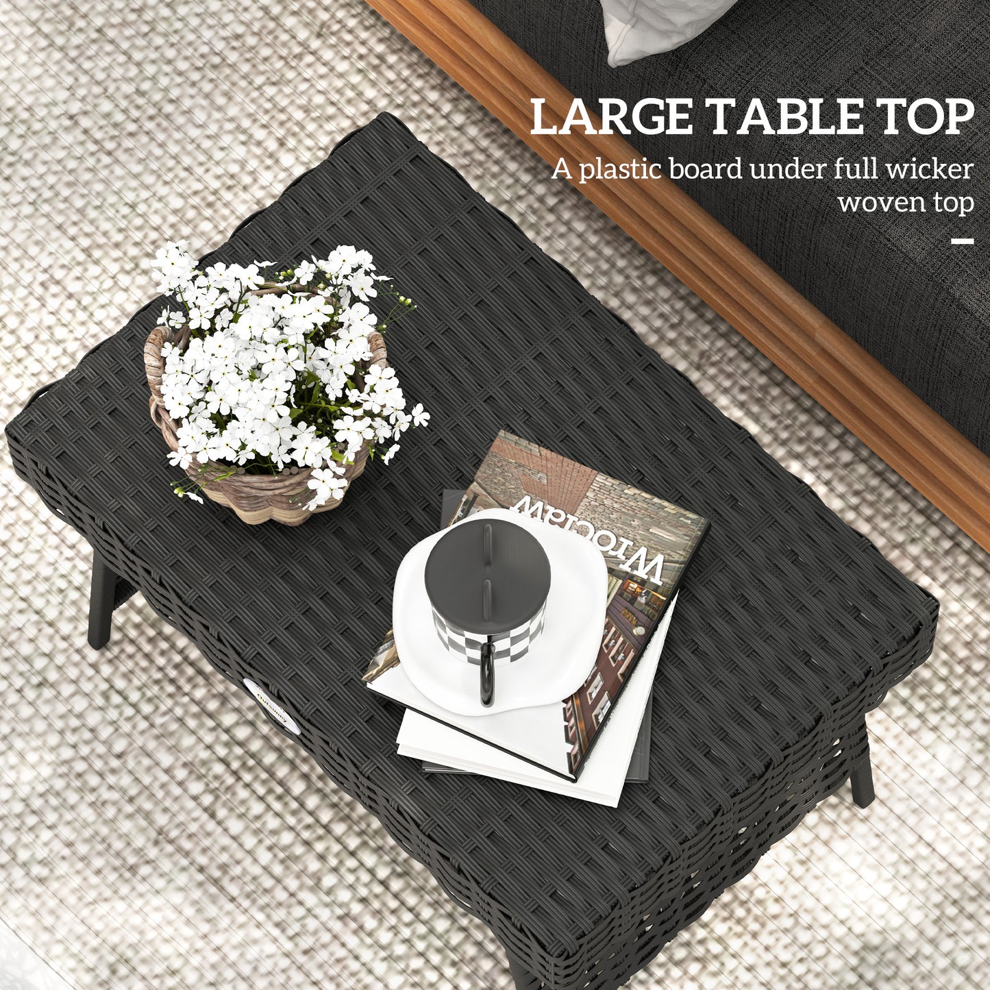 Foldable Outdoor Side Table, Rattan Garden Coffee Table with Steel Frame, Space Saving Bistro Garden Furniture for Patio