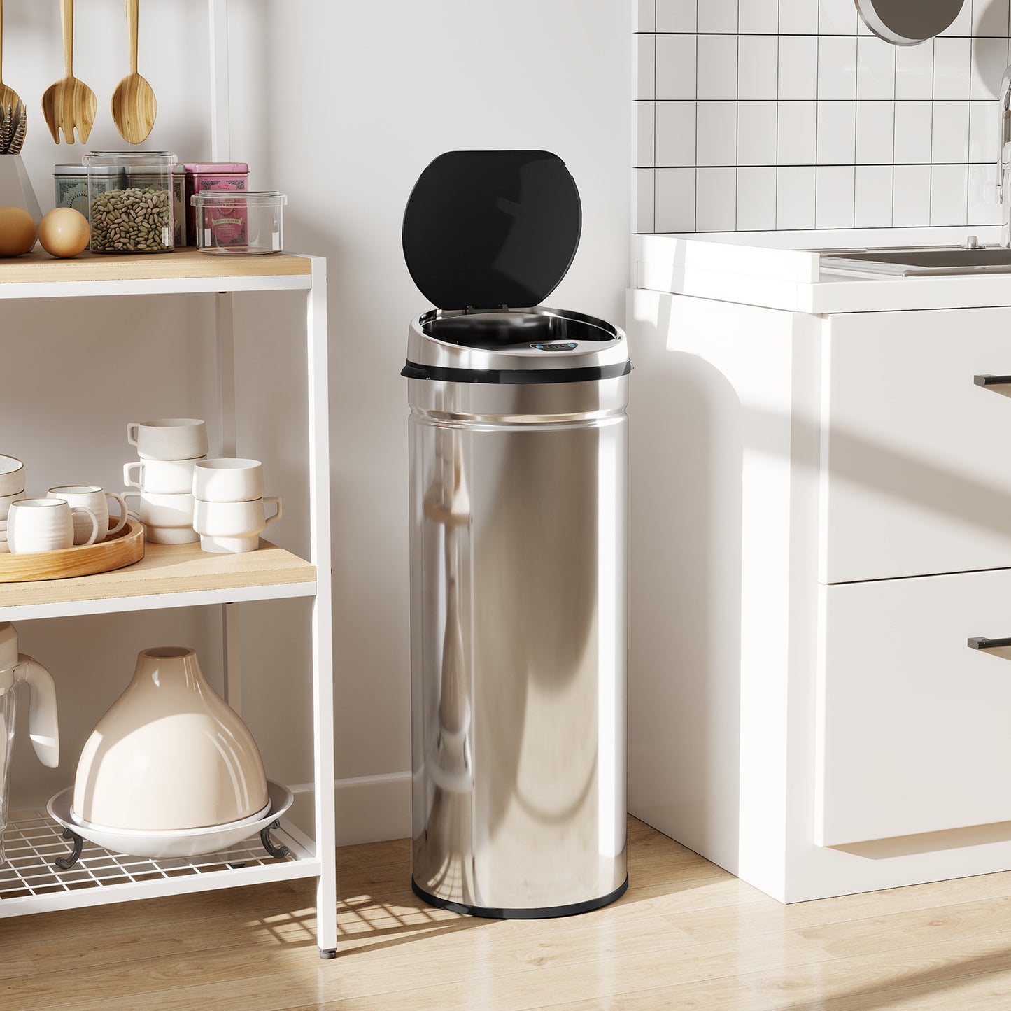 50L Stainless Steel Sensor Bin - Silver Tone