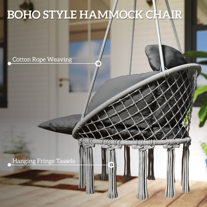 Hanging Chair Outdoor Hammock Chair with Soft Cushion, Cotton Rope Boho Style Swing Chair