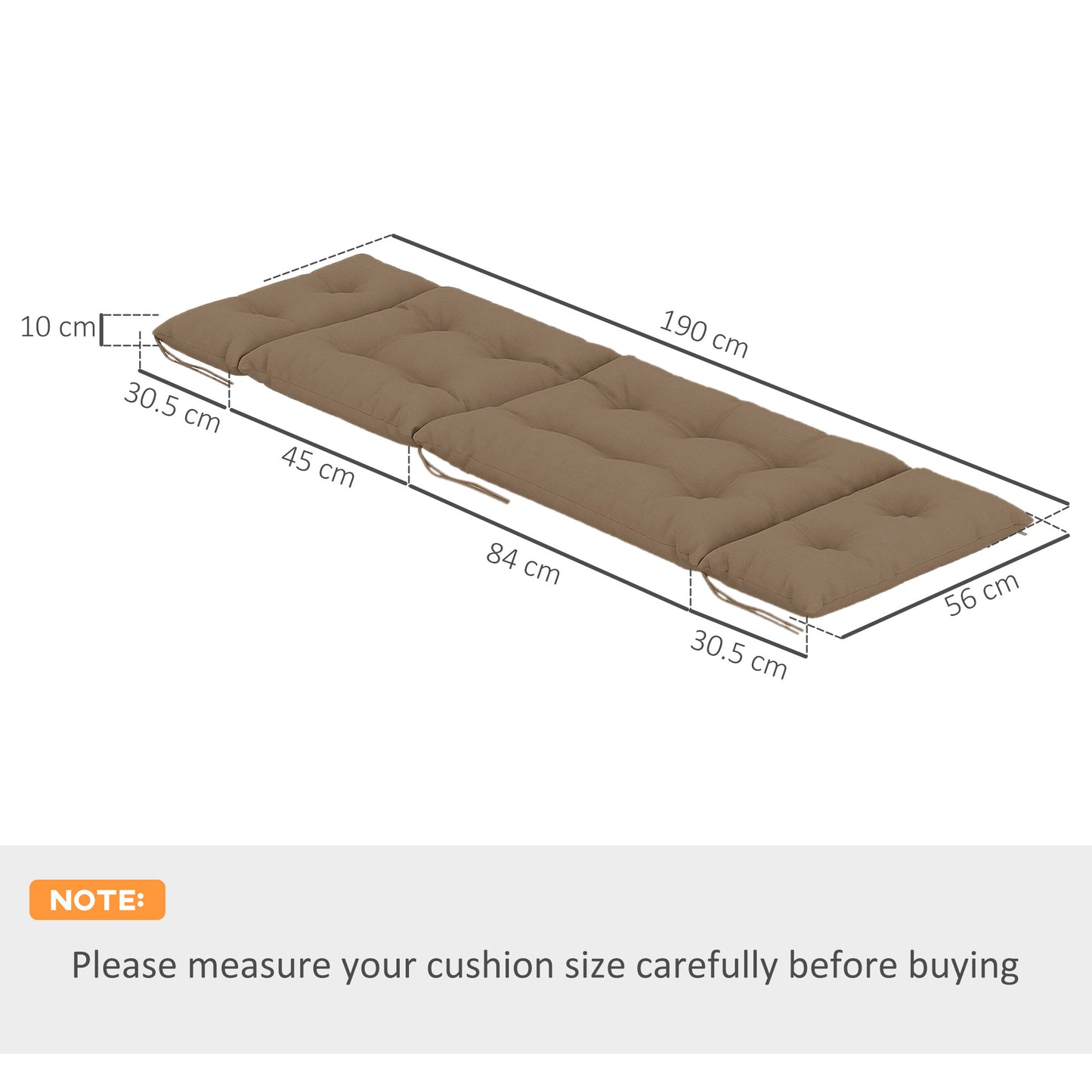 Set of Two 190 x 56cm Sun Lounger Cushions - Khaki