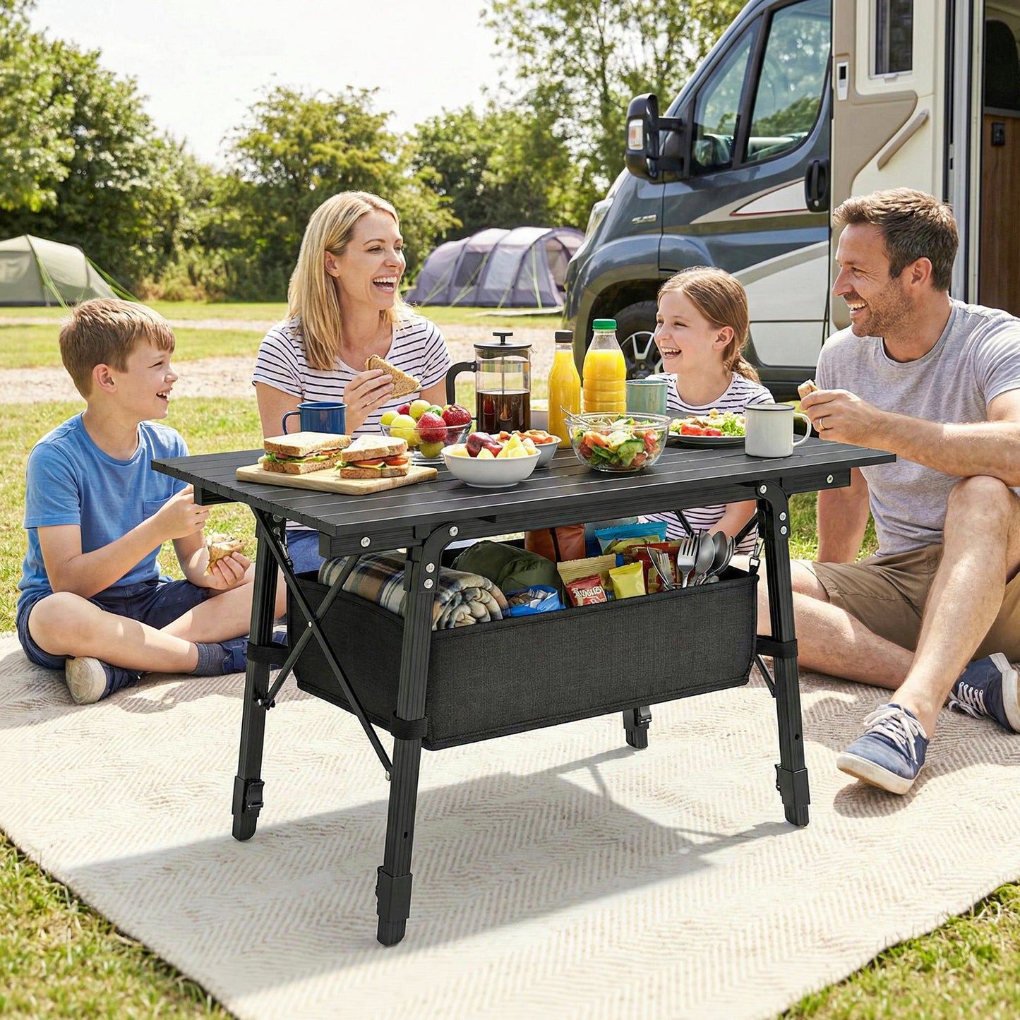 Folding Camping Table, 90 x 55 cm Height Adjustable Portable Collapsible Table