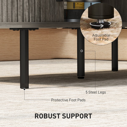 Coffee Table with Storage, Living Room Table with Slatted Tambour Sliding Doors and Adjustable Foot Pads
