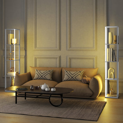 RGB LED Floor Lamp with Shelves, Modern Dimmable Standing Lamp with Remote Control