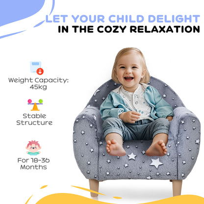 Kids Armchair, Glow in the Dark Chair with Star Design for Bedroom, Playroom, Kids Room, Grey