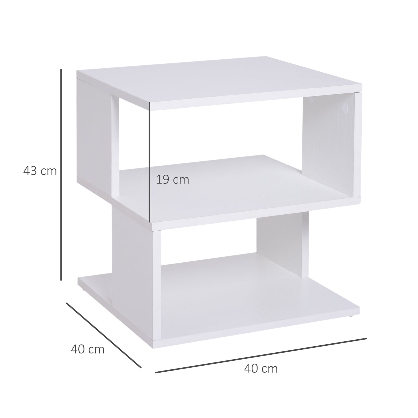 Side Table, Square Coffee Table, Modern End Table with 2 Tier Storage Shelves for Living Room, Bedroom, White