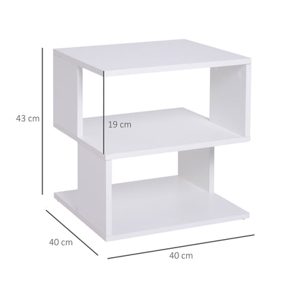 Side Table, Square Coffee Table, Modern End Table with 2 Tier Storage Shelves for Living Room, Bedroom, White