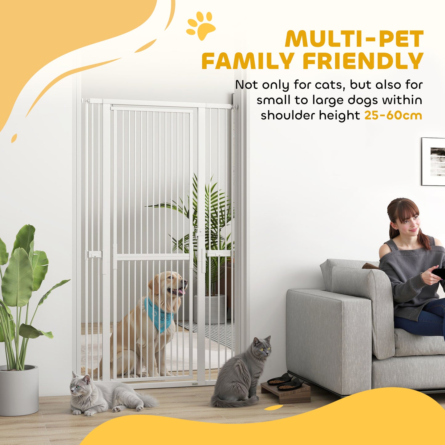 180cm Extra Tall Pet Gate with 3.5 cm Narrow Gap, Pressure Mounted No Drilling Cat Gate for Doorways, 77-104cm Width