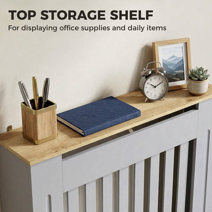 Heater Cover, Radiator Cover Slatted Painted MDF Lined Grill Grey, 78L x 19W x 81H cm