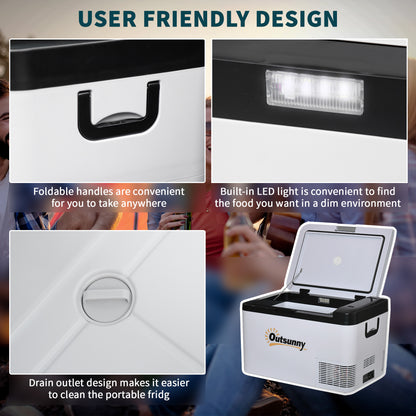 12V Car Refrigerator w/ LED Light & Foldable Handles, 25L Portable Compressor Cooler