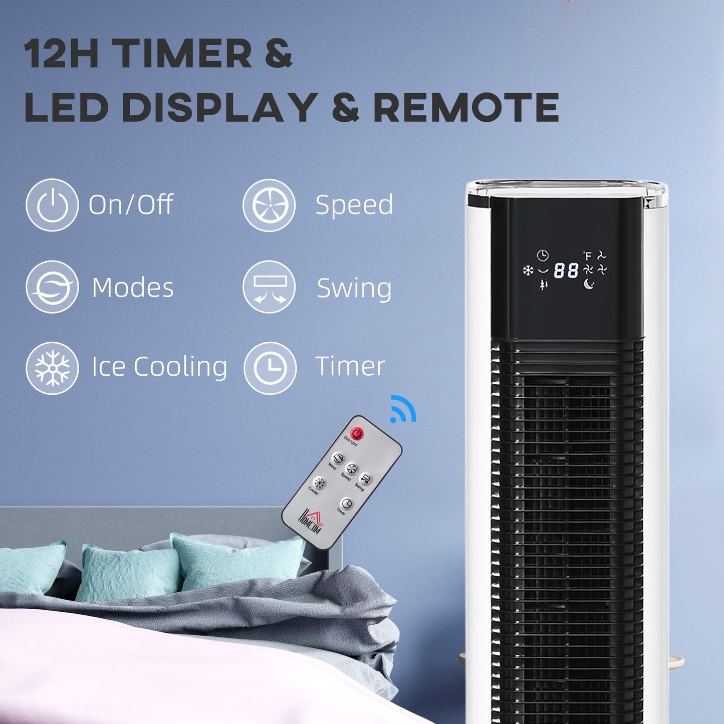 Portable Air Cooler, 6L Tank Humidifier Evaporative Ice Cooling Fan Water Conditioner Unit with 3 Modes, 3 Speed, Remote