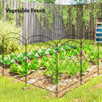 Steel Decorative Outdoor Picket Fence Panels Set of 4, Black