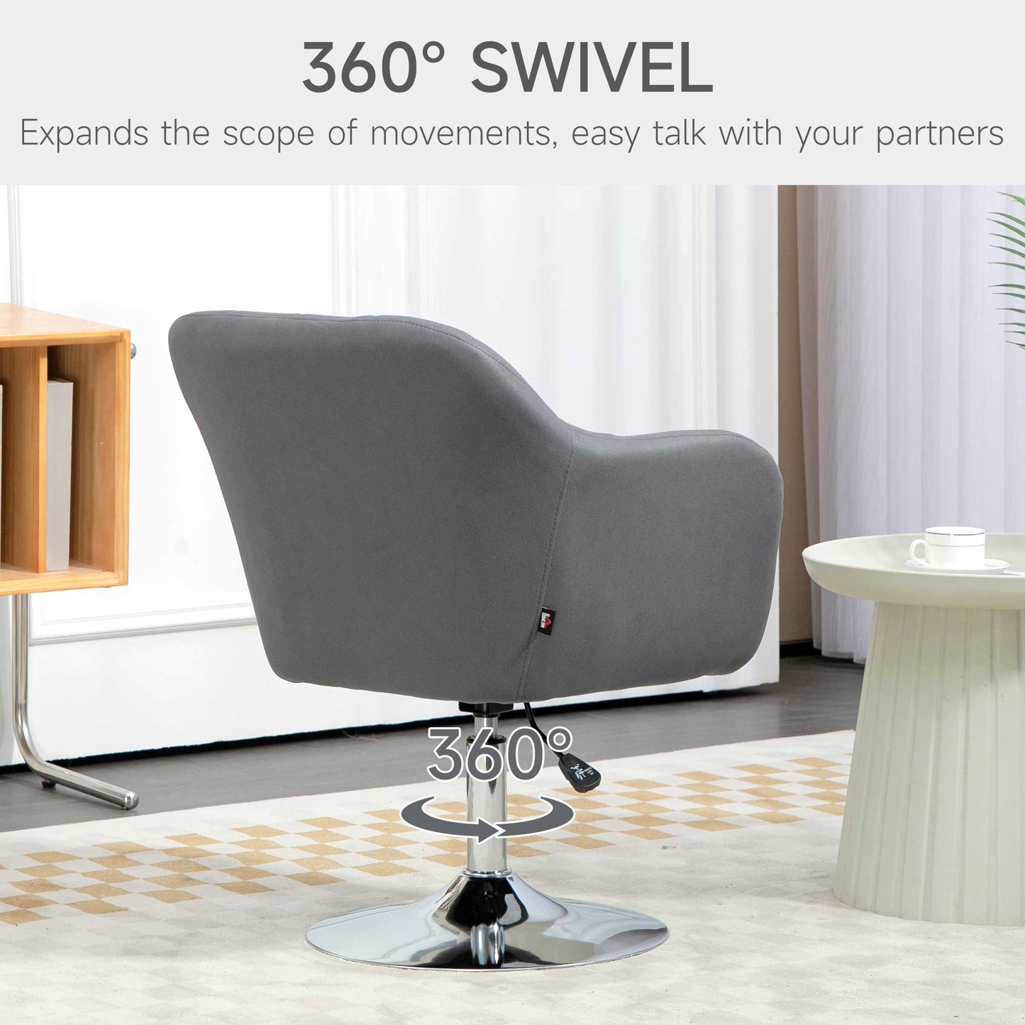 Swivel Accent Chair, Microfiber Cloth Tub Vanity Chair, Modern Armchair with Adjustable Height and Lumbar Support for Living