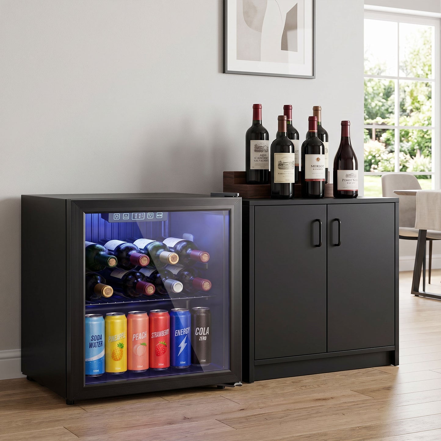 50L Drinks Fridge, 48 Can Under Counter Freestanding Beer Fridge with LED Light