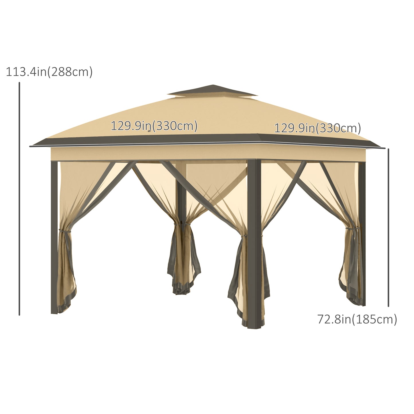 3.3 x 3.3m Pop Up Gazebo, Double Roof Foldable Canopy Tent with Zipped Mesh Sidewalls, Height Adjustable and Carrying Bag