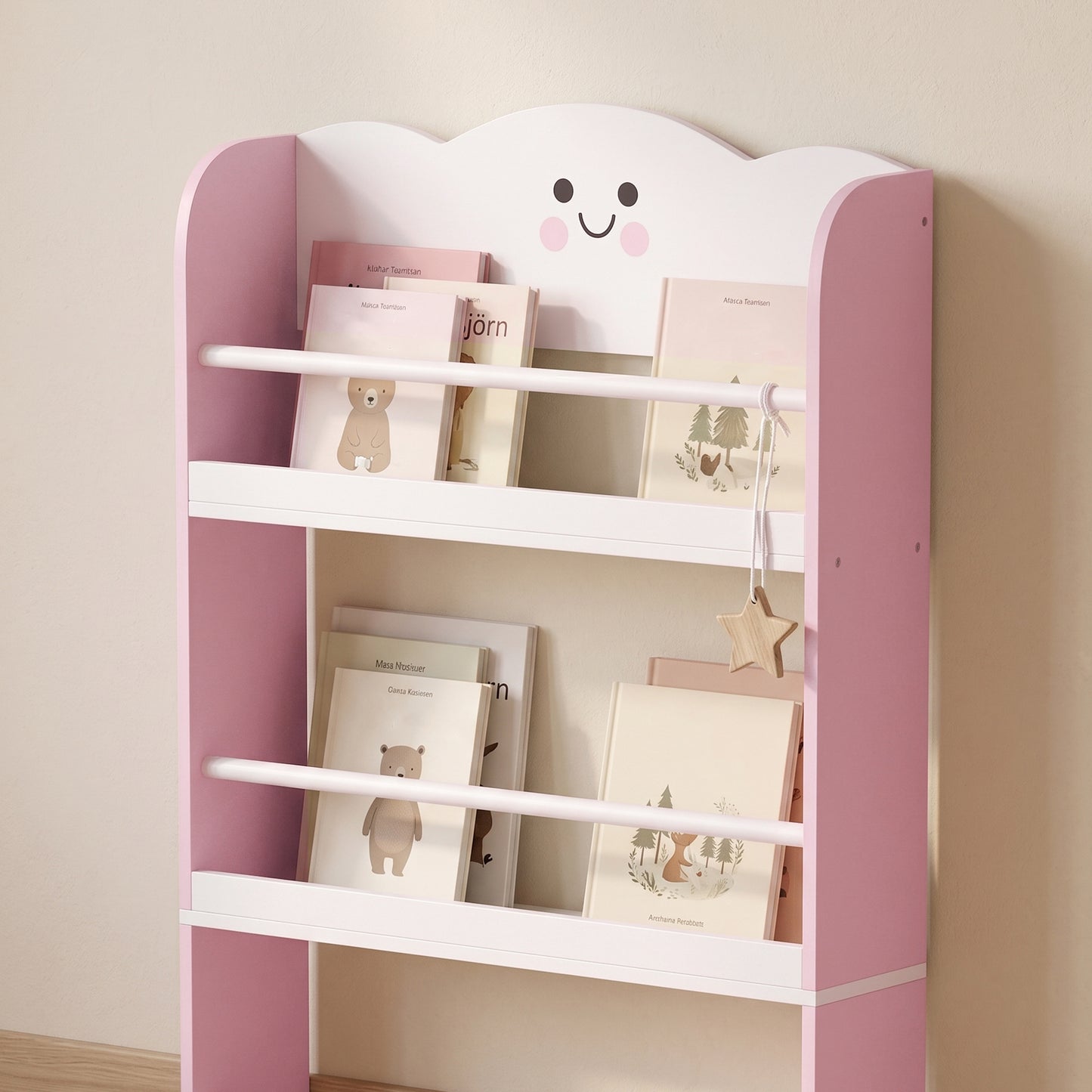 4 Tier Kids Bookshelf, Children Bookcase with Anti-Tip Kit, Toddler Space-Saving Bookcase for Kids Room, Playroom, Pink