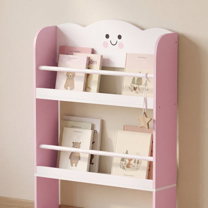 4 Tier Kids Bookshelf, Children Bookcase with Anti-Tip Kit, Toddler Space-Saving Bookcase for Kids Room, Playroom, Pink