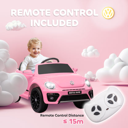 Volkswagen Beetle Licensed 12V Ride on Car w/ Remote Control, Suspension Wheels, Soft Start, Lights, Music, Pink