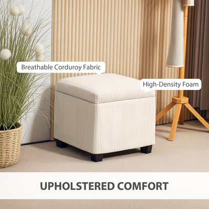 Storage Ottoman Bench, Corduroy Storage Chest Box with Wooden Legs, 40cm Bed End Bench for Living Room, Bedroom, Entryway