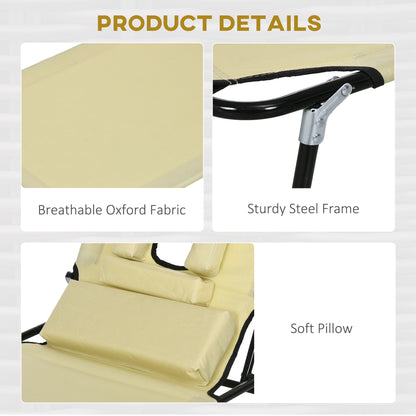 Folding Sun Loungers Set of 2 with Face Hole, 4-Position Adjustable Backrest Garden Recliner Chair Sunbed